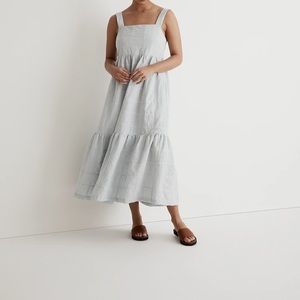 Madewell Cicely Tiered Midi Dress in Patchwork Earthsea Seersucker